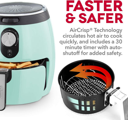 Deluxe Air Fryer -Has Aircrisp® Technology - Adjustable Temperature Control & Auto Shut-Off Feature - Compact Nonstick Basket - 3 Quarts - Aqua
