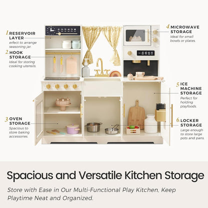 Contemporary Wooden Play Kitchen Set for Children with Enhanced Features and Elegant Design, Ideal Gift for Ages 3 and Up