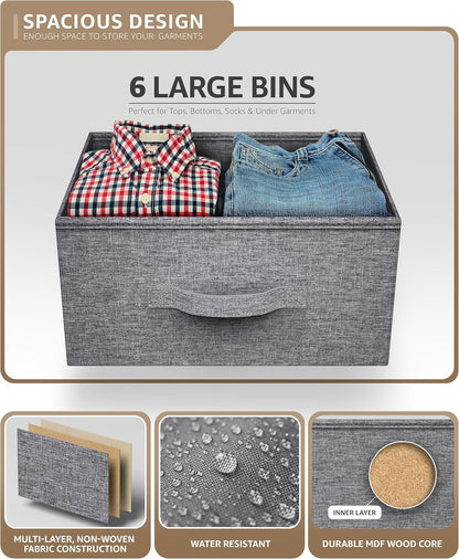 6-Drawer Dresser - Versatile Chest Organizer with Steel Frame, Wooden Top, and Convenient Fabric Bins for Clothing Storage in Bedroom, Hallway, Living Room, Nursery, and Closet