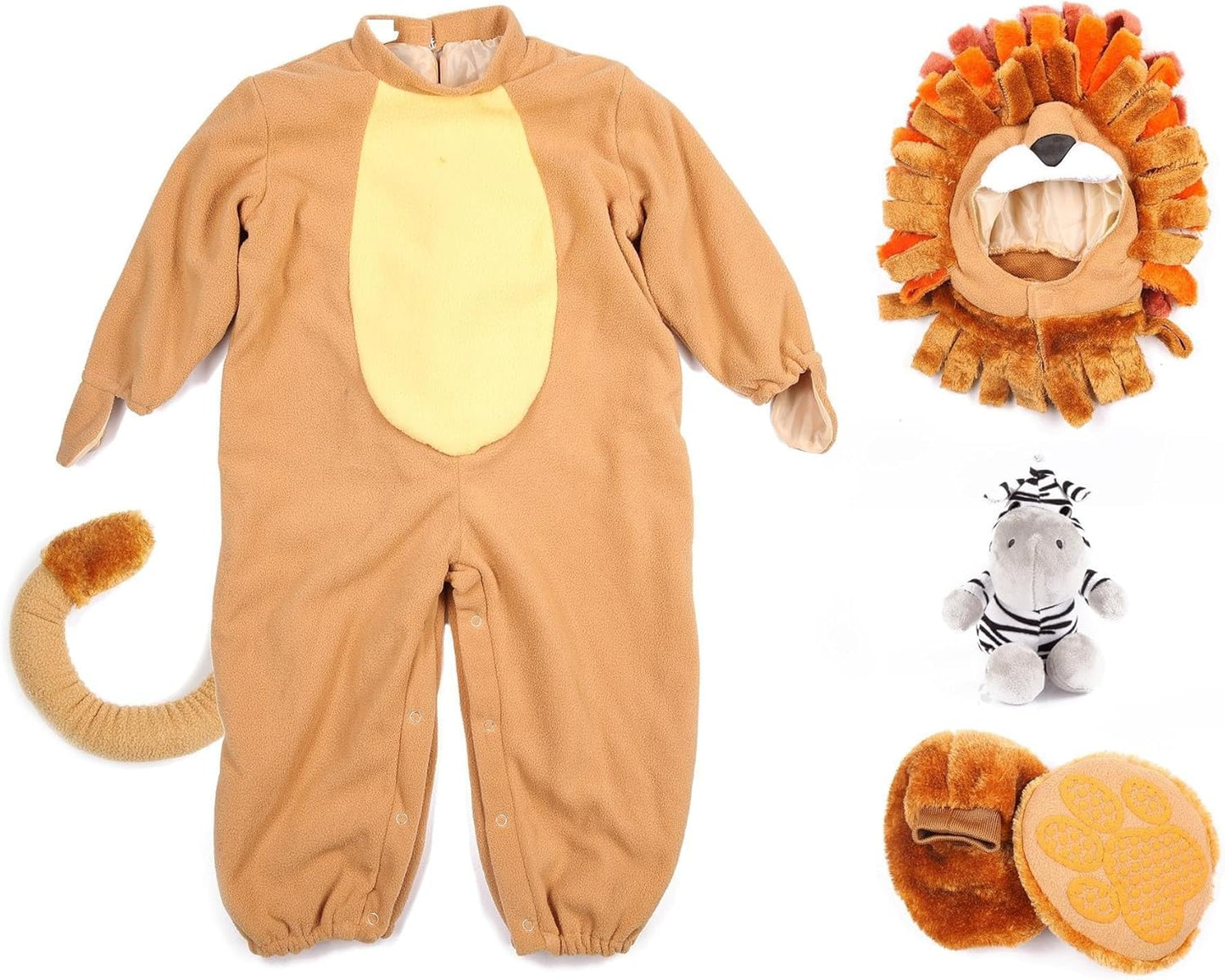 Toddler Lion Costume with Toy Zebra for Halloween Dress-Up Party