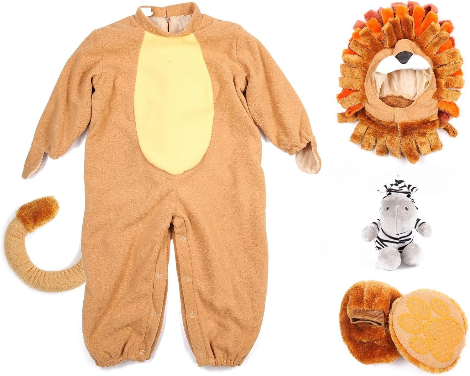 Toddler Lion Costume with Toy Zebra for Halloween Dress-Up Party