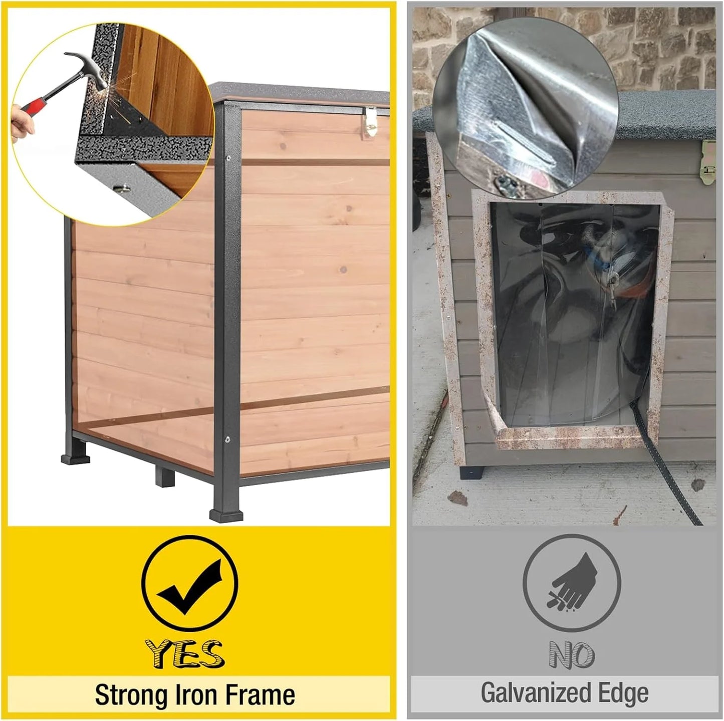 Extra Large Heated Dog House Outdoor Wooden Dog Kennel 59" Insulated with Heater All-Around Iron Frame