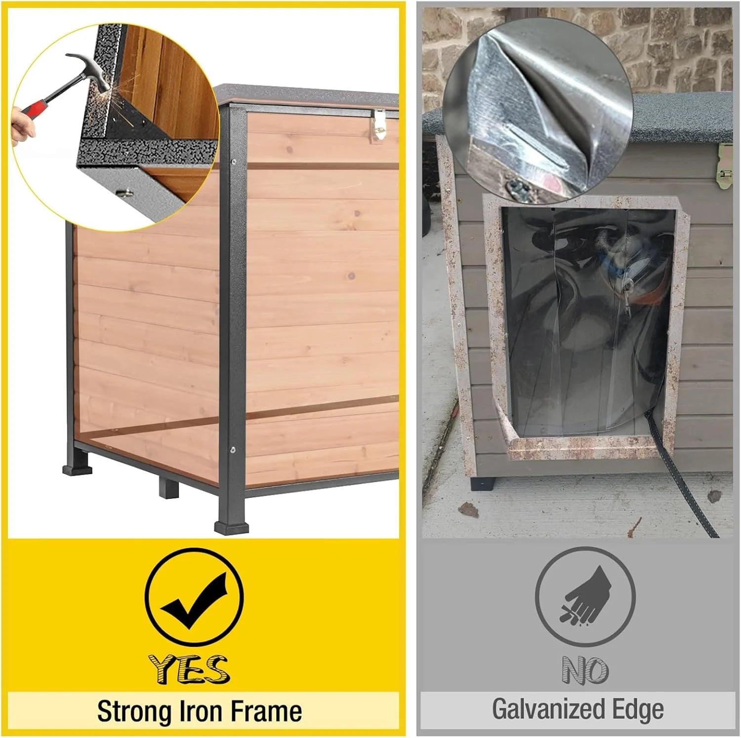 Extra Large Heated Dog House Outdoor Wooden Dog Kennel 59" Insulated with Heater All-Around Iron Frame