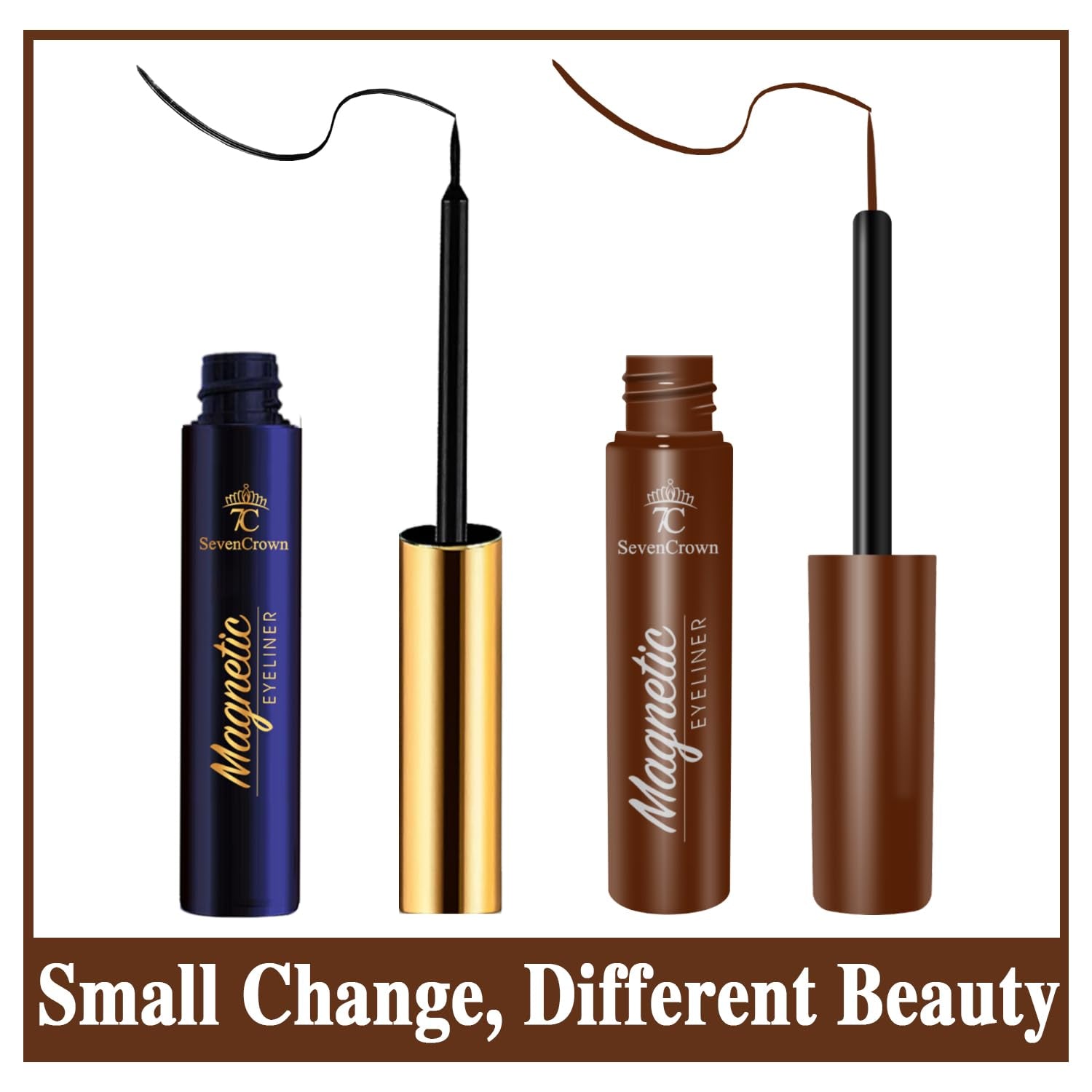Magnetic Eyelashes Cat-Eye Full Volume Magnetic Lashes,Reusable Easy Fake Eye Lash, 2 Tuble Strongest Waterproof Liquid Liner Brown.Vegan & Cruelty Free（1 Black+1Brown)