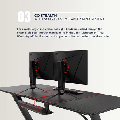 55-Inch Ergonomic Gaming Desk - Z-Shaped Office PC Desk with Mouse Pad, Gaming Handle Rack, Cup Holder, and Headphone Hook