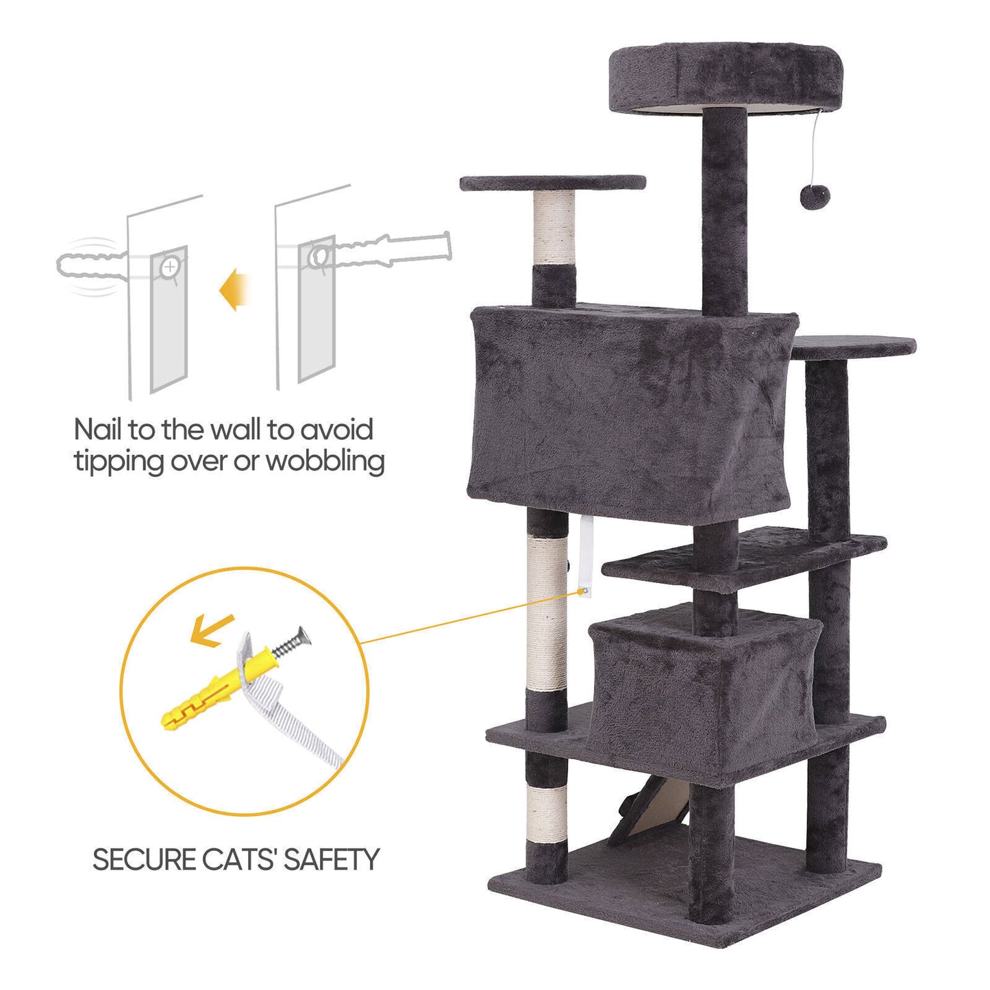 55-Inch Multi-Level Cat Tree Tower Activity Center with Condo - Available in 6 Colors