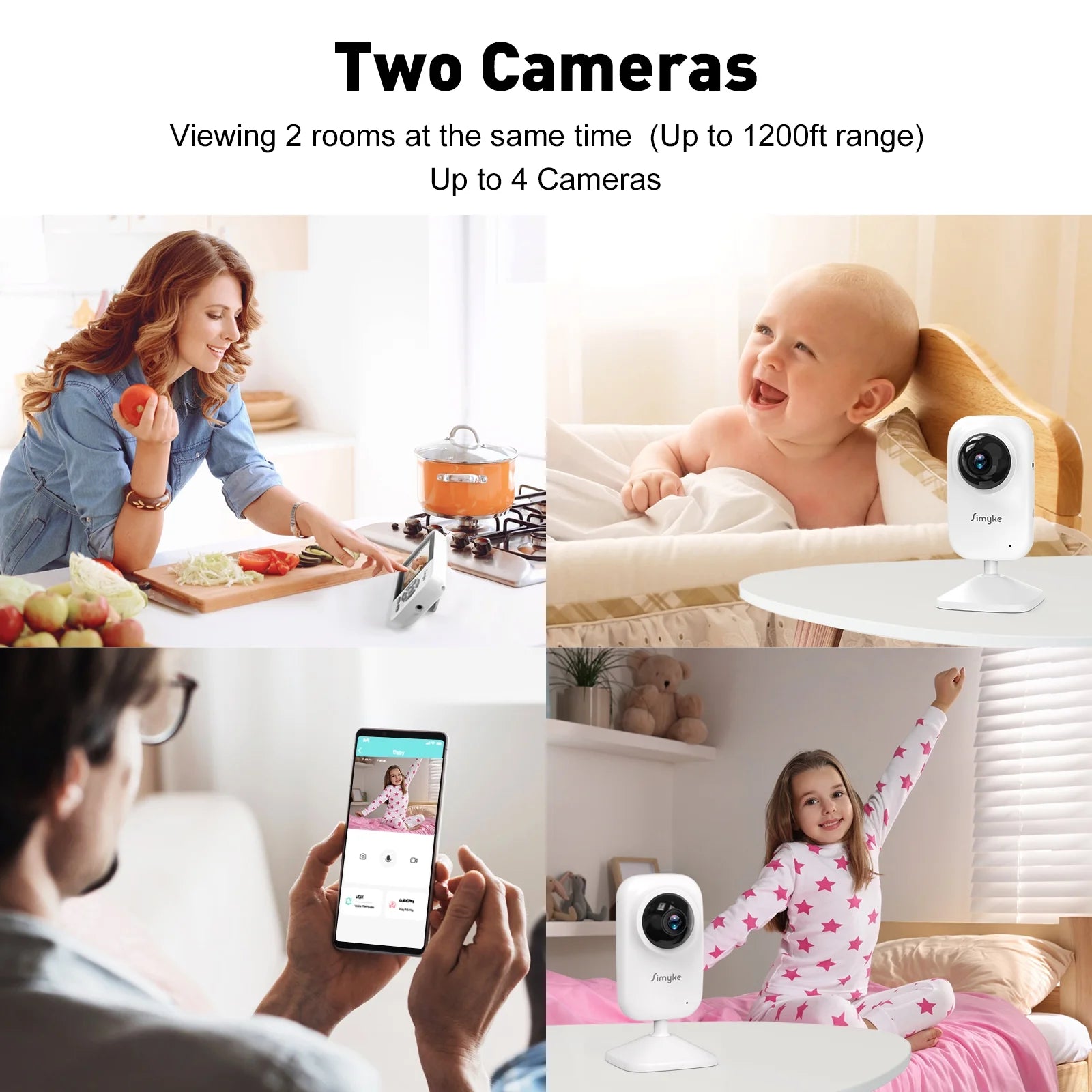 Dual Camera Video Baby Monitor with 2.8" LCD Display, Wireless Connectivity, Night Vision, Two-Way Audio, App Integration, 1200 Ft Range, Feeding Timer, Temperature Sensor, and Portable Design for Home Use
