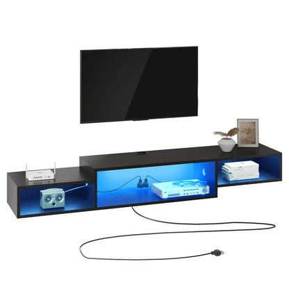 59" Floating TV Stand with LED Lights & Power Outlet for 60 Inch TV, Wall Mounted Media Console Entertainment Center, Black