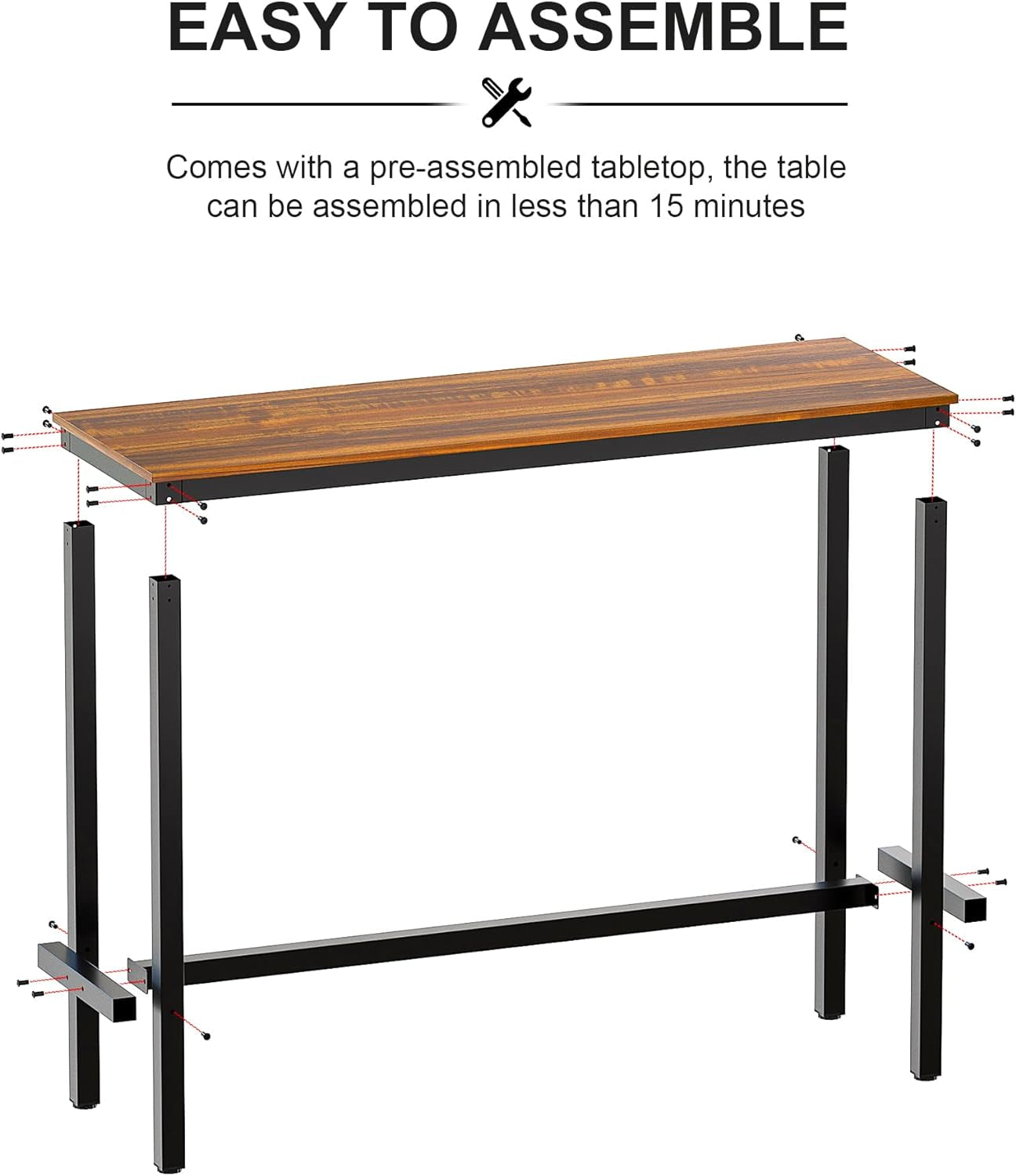 Rectangular Bar Height Pub Table with Sturdy Metal Frame, 47.24" Teak Finish for Kitchen, Dining, and Living Room