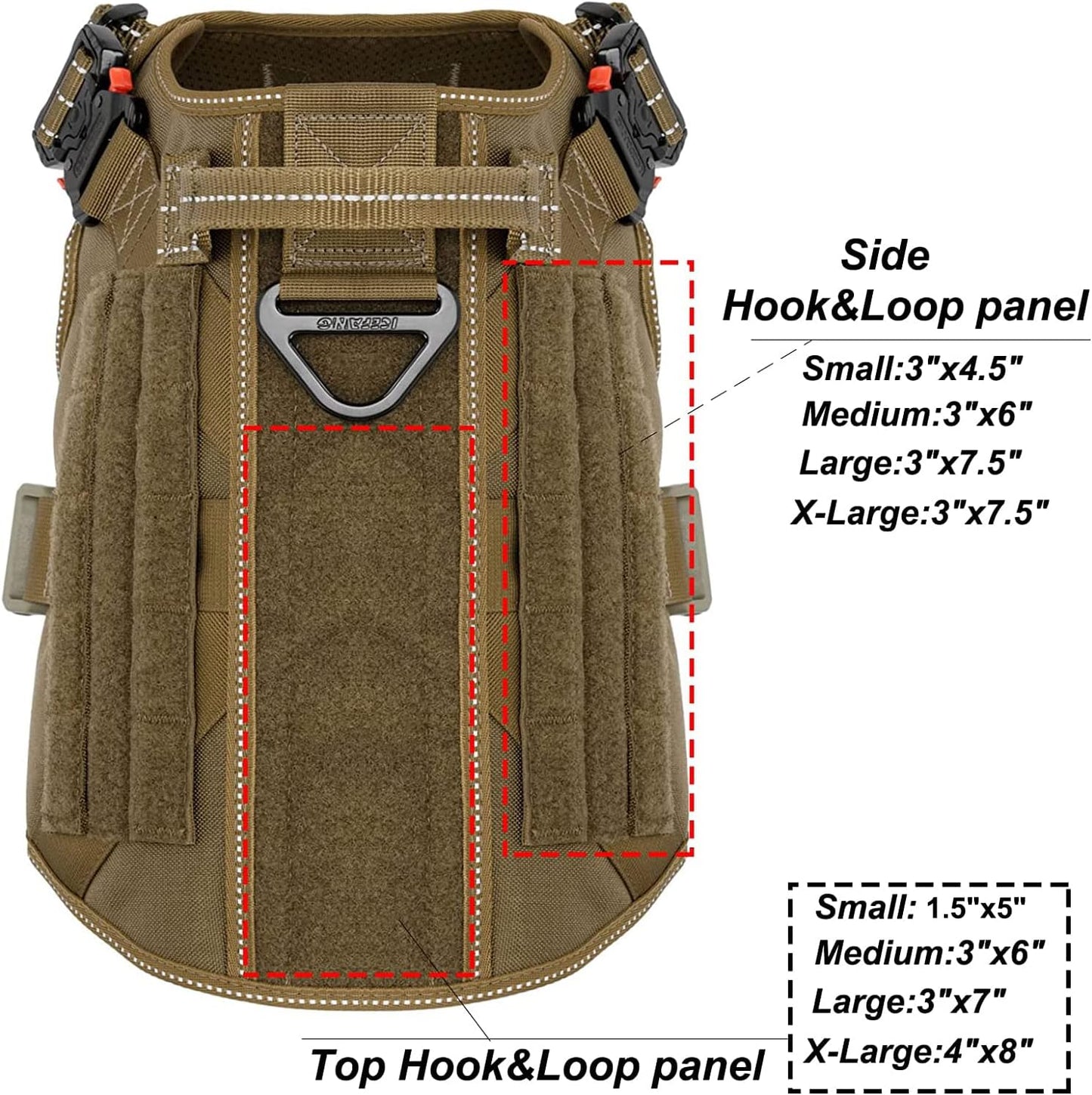 Tactical Dog Harness,X-Large Size, 2X Metal Buckle,Working Dog MOLLE Vest with Handle,No Pulling Front Leash Clip,Hook and Loop Panel