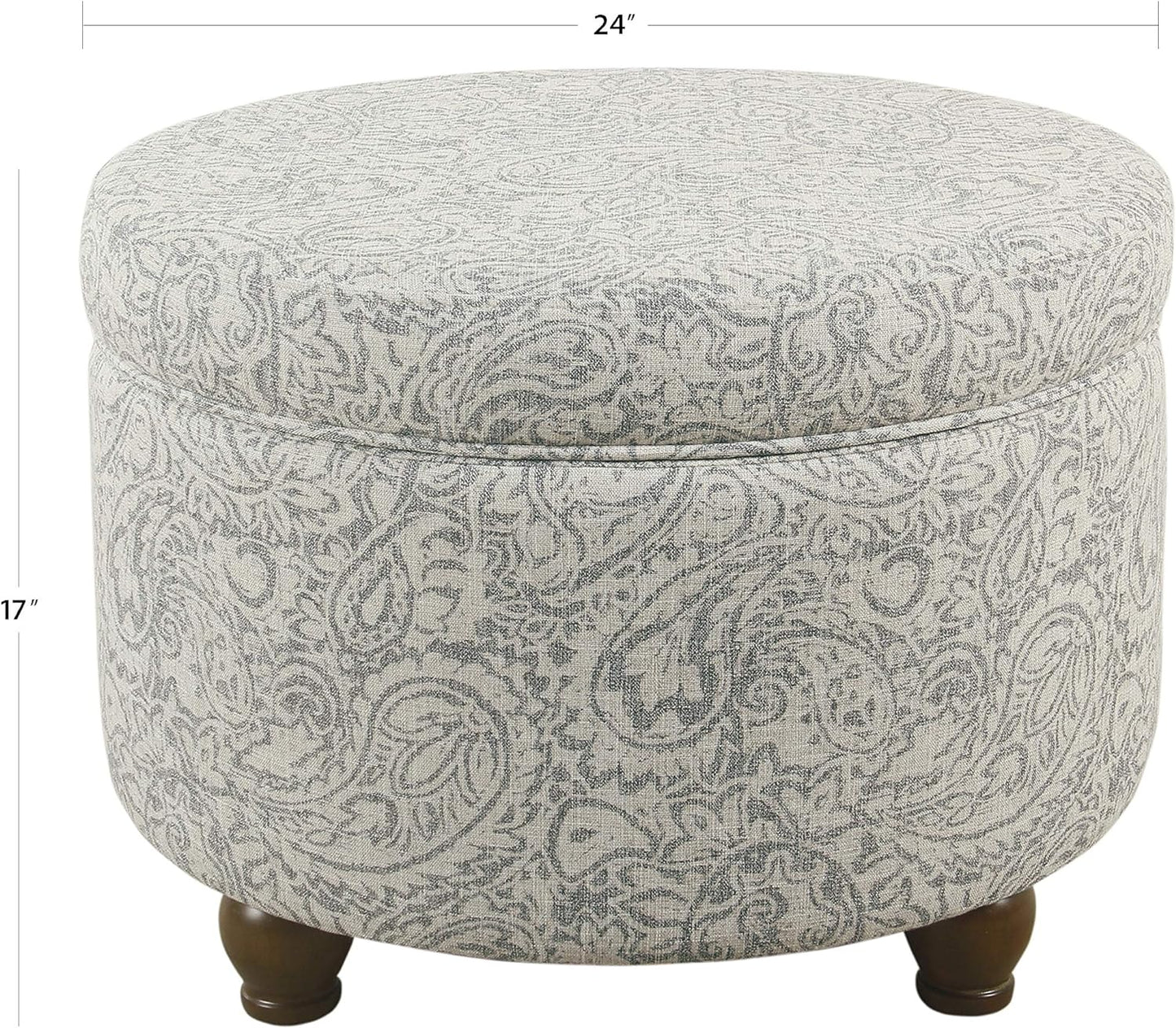 Upholstered Round Storage Ottoman for Living Room and Bedroom in Gray Floral Design
