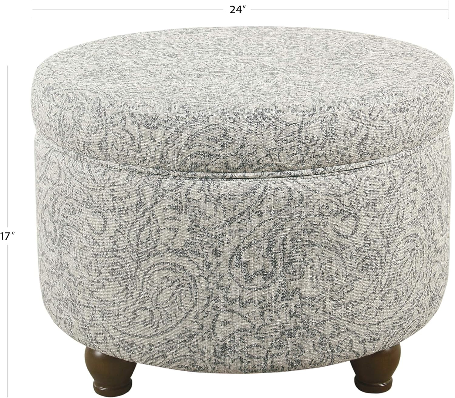 Upholstered Round Storage Ottoman for Living Room and Bedroom in Gray Floral Design
