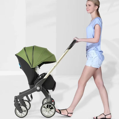 Multifunctional 4-in-1 Two-Way Baby Stroller with Collapsible Basket and Infant Carriage Seat