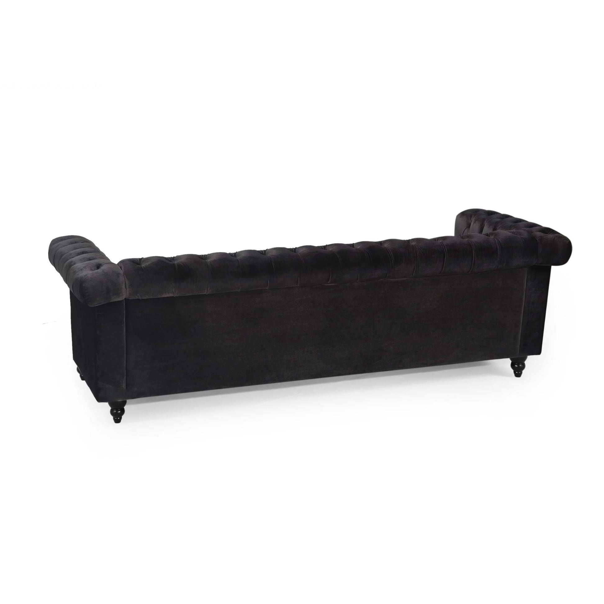 Zyiere Tufted Chesterfield Three-Seater Sofa in Black Velvet and Dark Brown