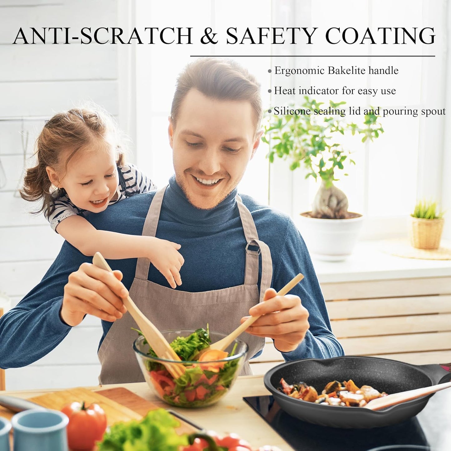 Pots and Pans Set, 12Pcs Nonstick Induction Kitchen Cookware Sets with Stay-Cool Handles, Frying Pans and Saute Pan with Lid, Silicone Cooking Utensil Sets and Pot Protectors, PFAS, PFOA Free