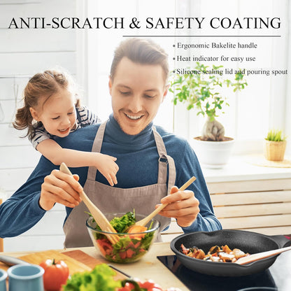 Pots and Pans Set, 12Pcs Nonstick Induction Kitchen Cookware Sets with Stay-Cool Handles, Frying Pans and Saute Pan with Lid, Silicone Cooking Utensil Sets and Pot Protectors, PFAS, PFOA Free