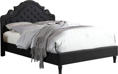 Premiere Classics 51" Tall King Platform Bed with Upholstered Headboard and Slats - Black Linen