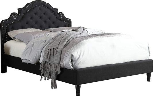Premiere Classics 51" Tall King Platform Bed with Upholstered Headboard and Slats - Black Linen