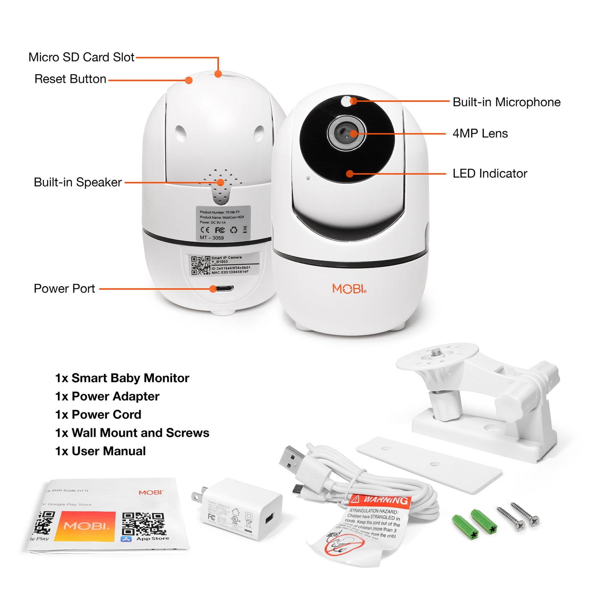 HDX Wi-Fi Pan & Tilt Smart Nursery Camera with Full HD Video, Night Vision, Motion Detection, Two-Way Audio, Remote Viewing, and Recording via Free App