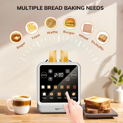 Toaster 4 Slice, Digital Smart Toaster with Touchscreen, Memory Function, Single Slot Toasting, Timer, Reheat & Defrost for Bagels, Bread, Waffles, Muffin, Stainless Steel Kitchen Essentials