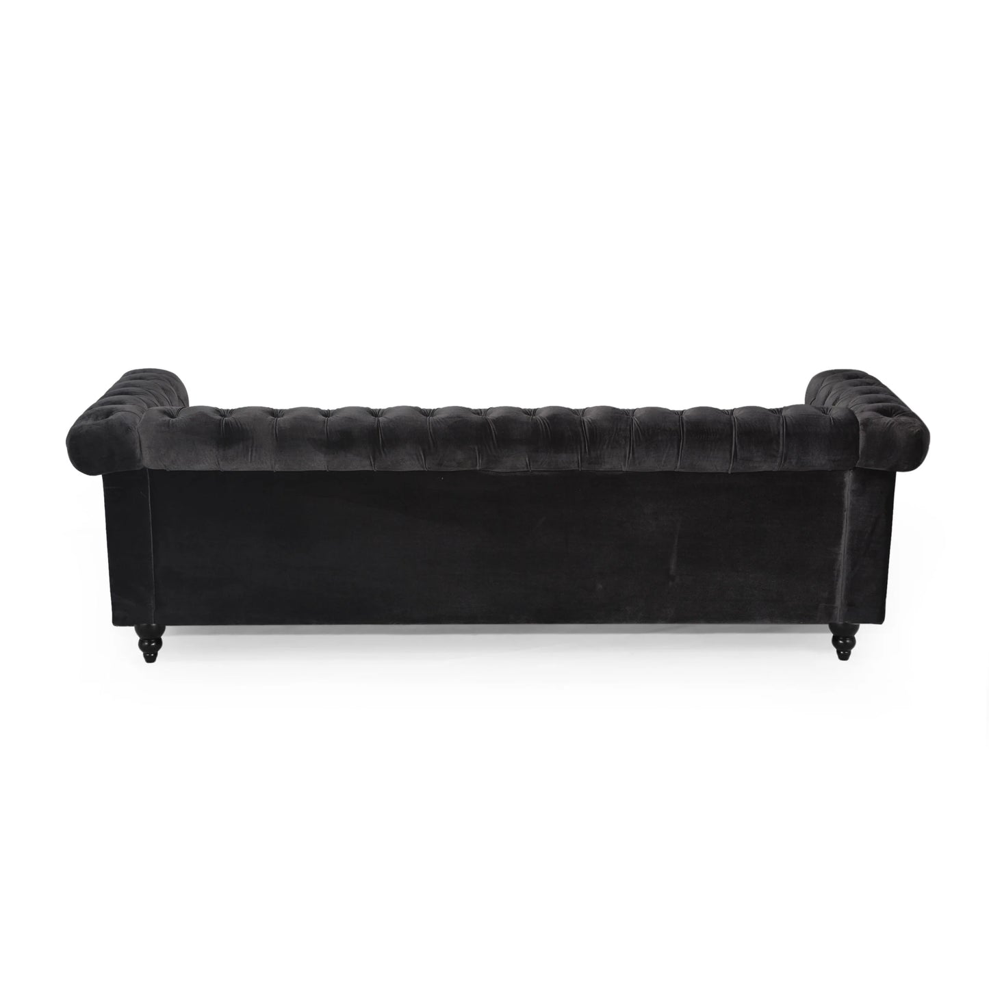 Zyiere Tufted Chesterfield Three-Seater Sofa in Black Velvet and Dark Brown