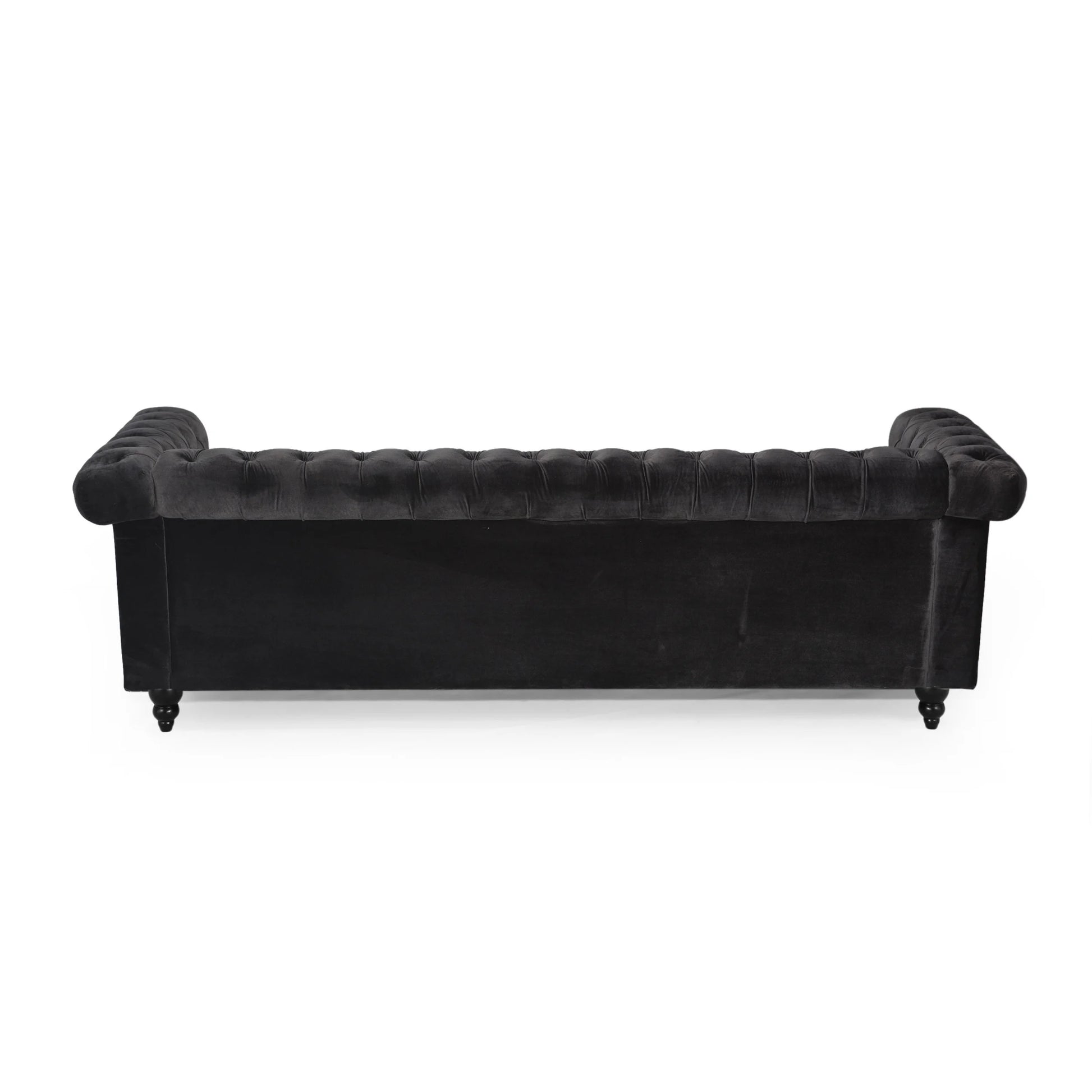 Zyiere Tufted Chesterfield Three-Seater Sofa in Black Velvet and Dark Brown