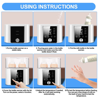 12-in-1 Multifunctional Baby Bottle Warmer and Sterilizer with LCD Display, Timer, and 24-Hour Temperature Control for Breastmilk and Formula, BPA-Free Dual Food Heater and Defroster