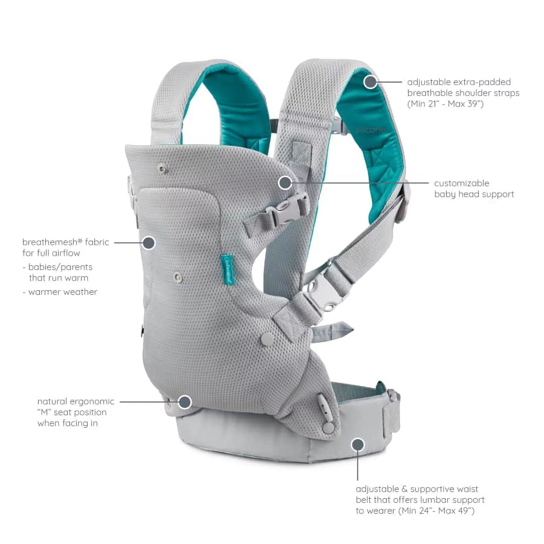 4-in-1 Convertible Baby Carrier with 4 Positions, Accommodates Weights from 8 to 32 lbs, White
