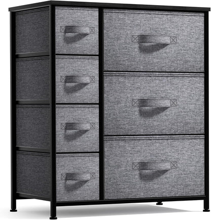 7-Drawer Dresser - Multi-Functional Chest Organizer with Steel Frame, Wooden Top, and Fabric Bins for Bedroom, Hallway, Closet, and Office Storage Solutions