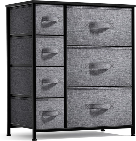 7-Drawer Dresser - Multi-Functional Chest Organizer with Steel Frame, Wooden Top, and Fabric Bins for Bedroom, Hallway, Closet, and Office Storage Solutions