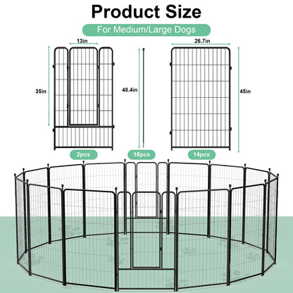 45″ Tall 16 Panels Heavy Duty Metal Dog Playpen for Exercise Outdoor Indoor Fence, Black