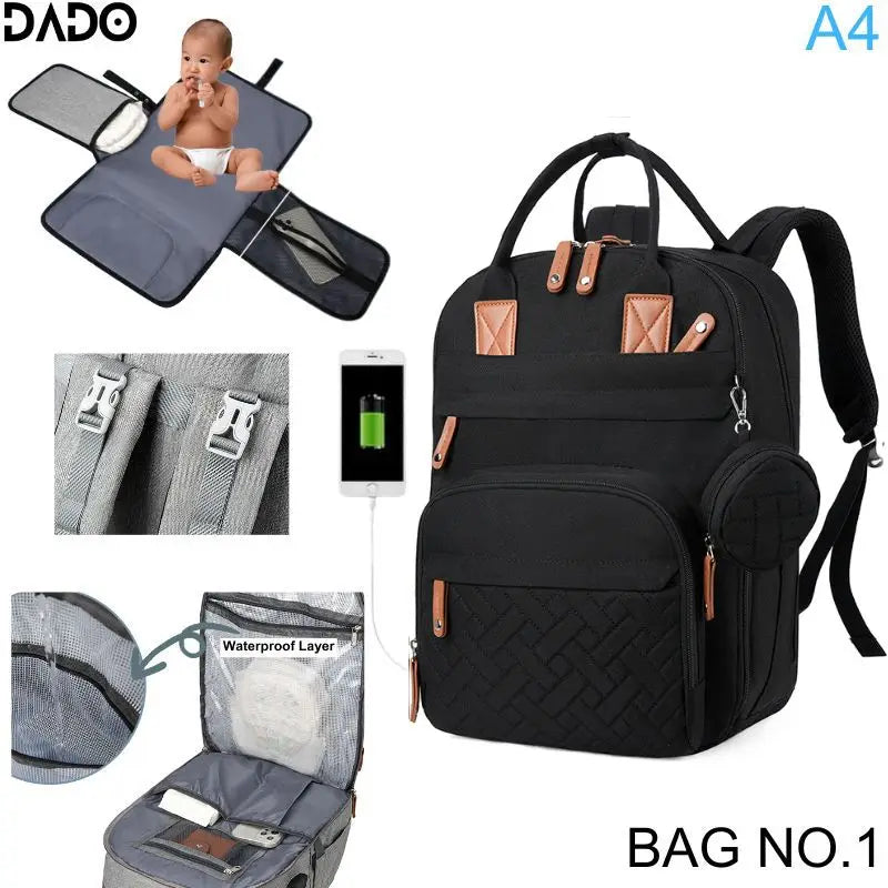 Premium Waterproof Diaper Backpack with Integrated Changing Station and Stroller Straps for Parents