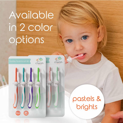 Toddler Toothbrush Set for Ages 1-2 (4-Pack) - BPA-Free, Safety-Tested Soft-Grip Toothbrushes Developed by Pediatric Dentists