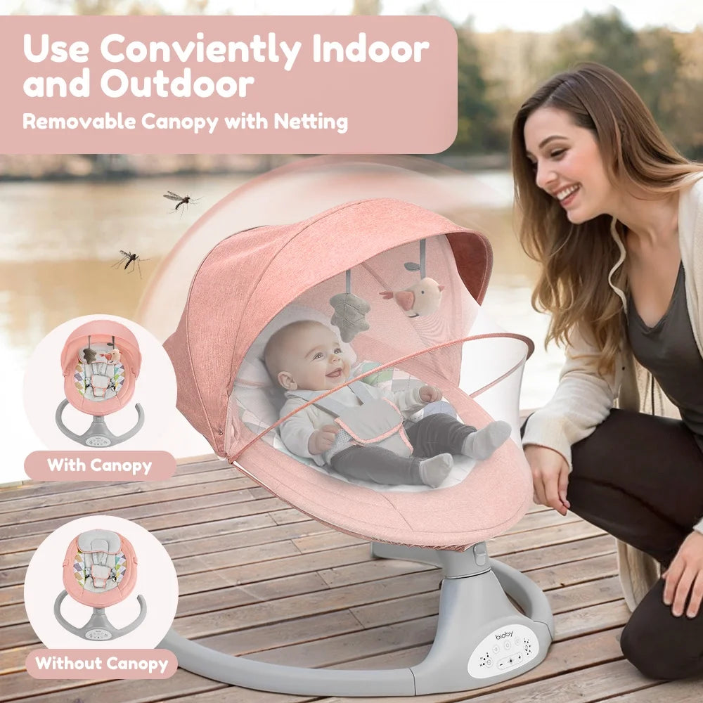Electric Baby Swing and Rocker with Remote Control, Five Sway Speeds, Bluetooth Music Feature, Pink