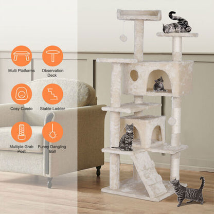55-Inch Multi-Level Cat Tree Tower Activity Center with Condo - Available in 6 Colors