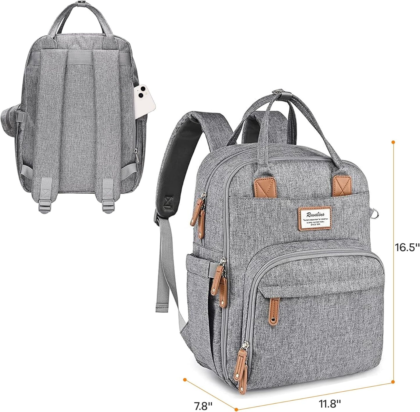 Multifunctional Travel Diaper Backpack - Features Changing Pad, Insulated Bottle Holders, Pacifier Case, Large Capacity, Waterproof Design in Gray