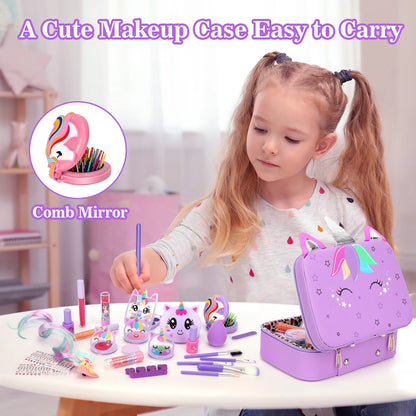 Kids Washable Makeup Set with Un-Icorn Case for Girl Birthday Gift Toy for 3-12 Year Old