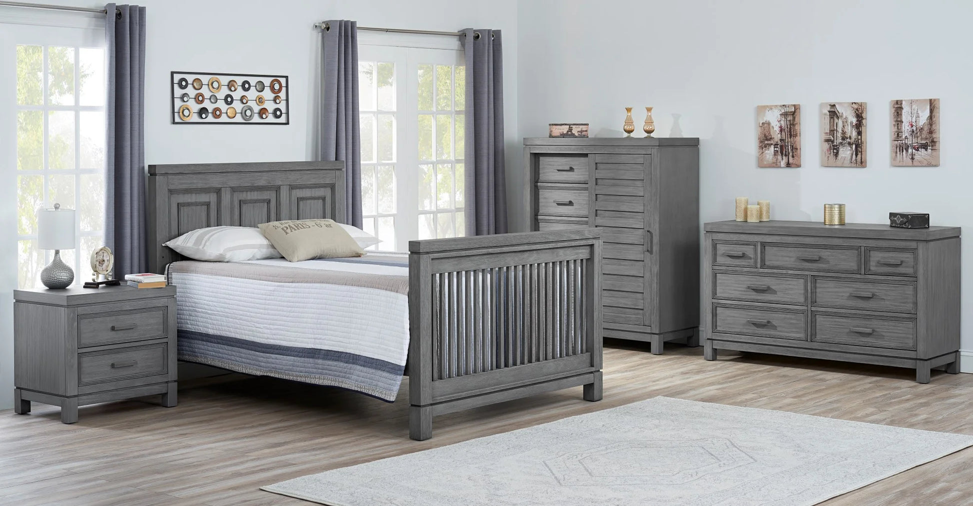 Manchester 4-in-1 Convertible Crib in Rustic Gray, GREENGUARD Gold Certified for Enhanced Safety and Quality