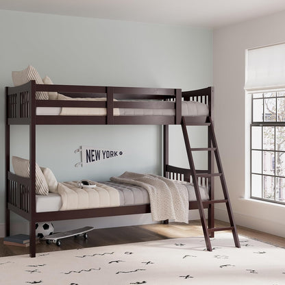 Caribou Twin over Twin Bunk Bed in Espresso - GREENGUARD Gold Certified, Convertible to Two Individual Twin Beds for Children