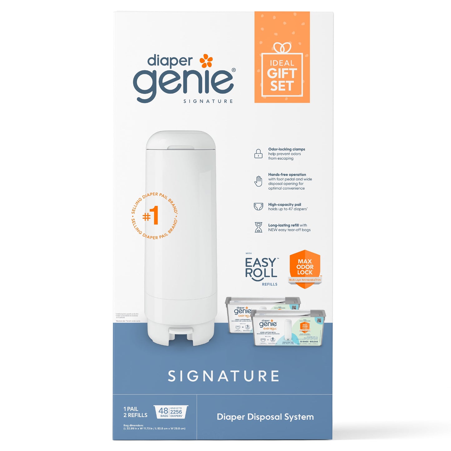 Premium White Gift Set: Includes 1 Diaper Pail and 48 Convenient Refill Bags