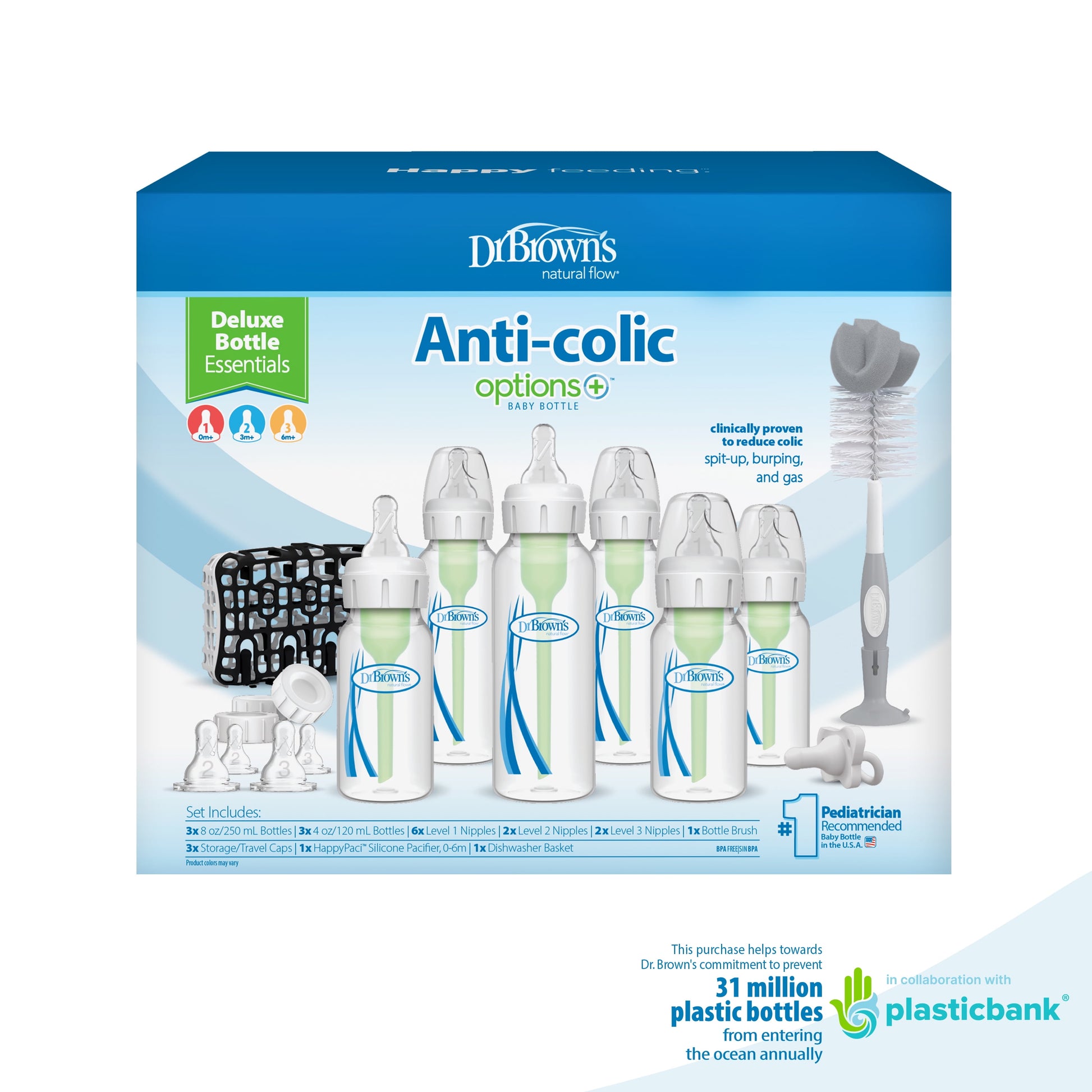 Natural Flow Anti-Colic Options+ Deluxe Bottle Gift Set - BPA-Free and Ideal for Newborns