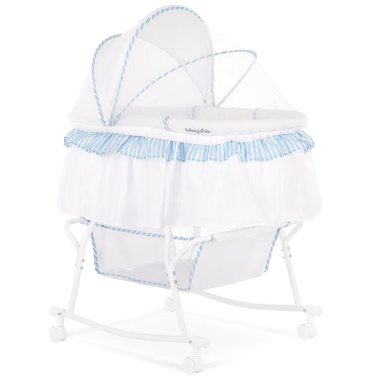 Lacy Lightweight Dual-Function Portable Bassinet and Cradle in Blue and White