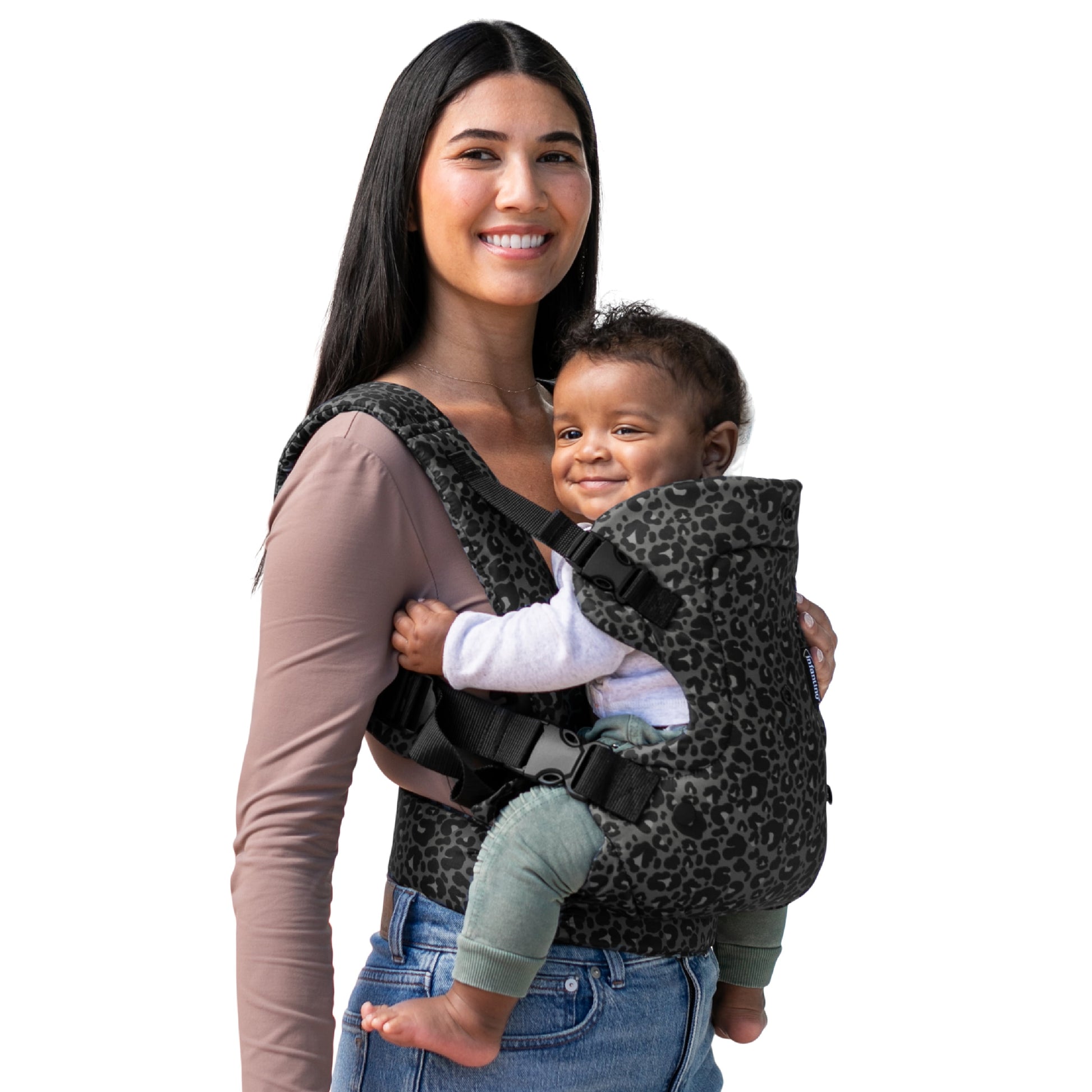 4-in-1 Convertible Baby Carrier - Unisex Multi-Position Design for Infants (0+ Months, 8-32 lbs) in Black and Gray Leopard Print