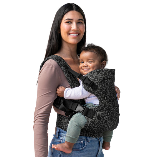 4-in-1 Convertible Baby Carrier - Unisex Multi-Position Design for Infants (0+ Months, 8-32 lbs) in Black and Gray Leopard Print