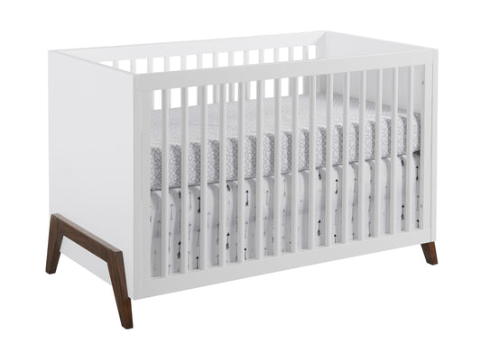 Mari Modern 3-in-1 Convertible Crib Island in White and Walnut Finish