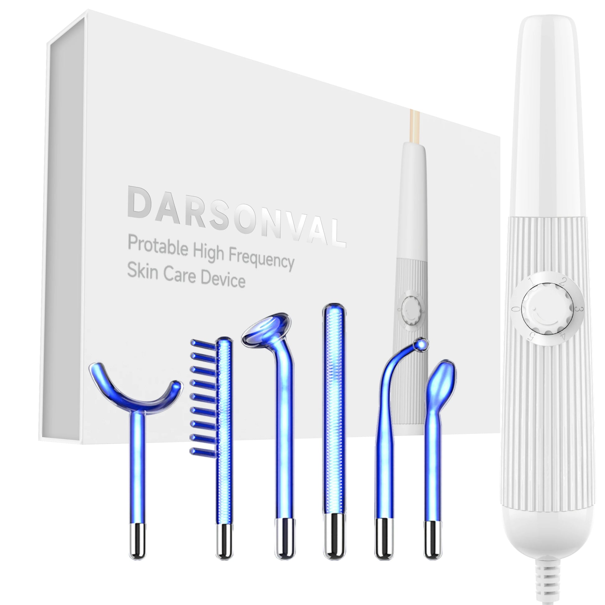 Blue 6-In-1High Frequency Facial Machine for Hair Face anti Aging Therapy Acne Tool Fusion Neon+Argon Wands Skin Care