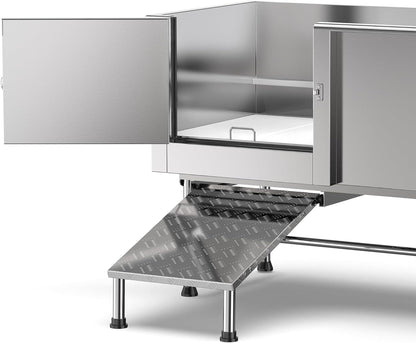 62" Stainless Steel Pet Grooming Bath Tub with Walk-In Ramp and Accessories (Left Door/Right Drain)