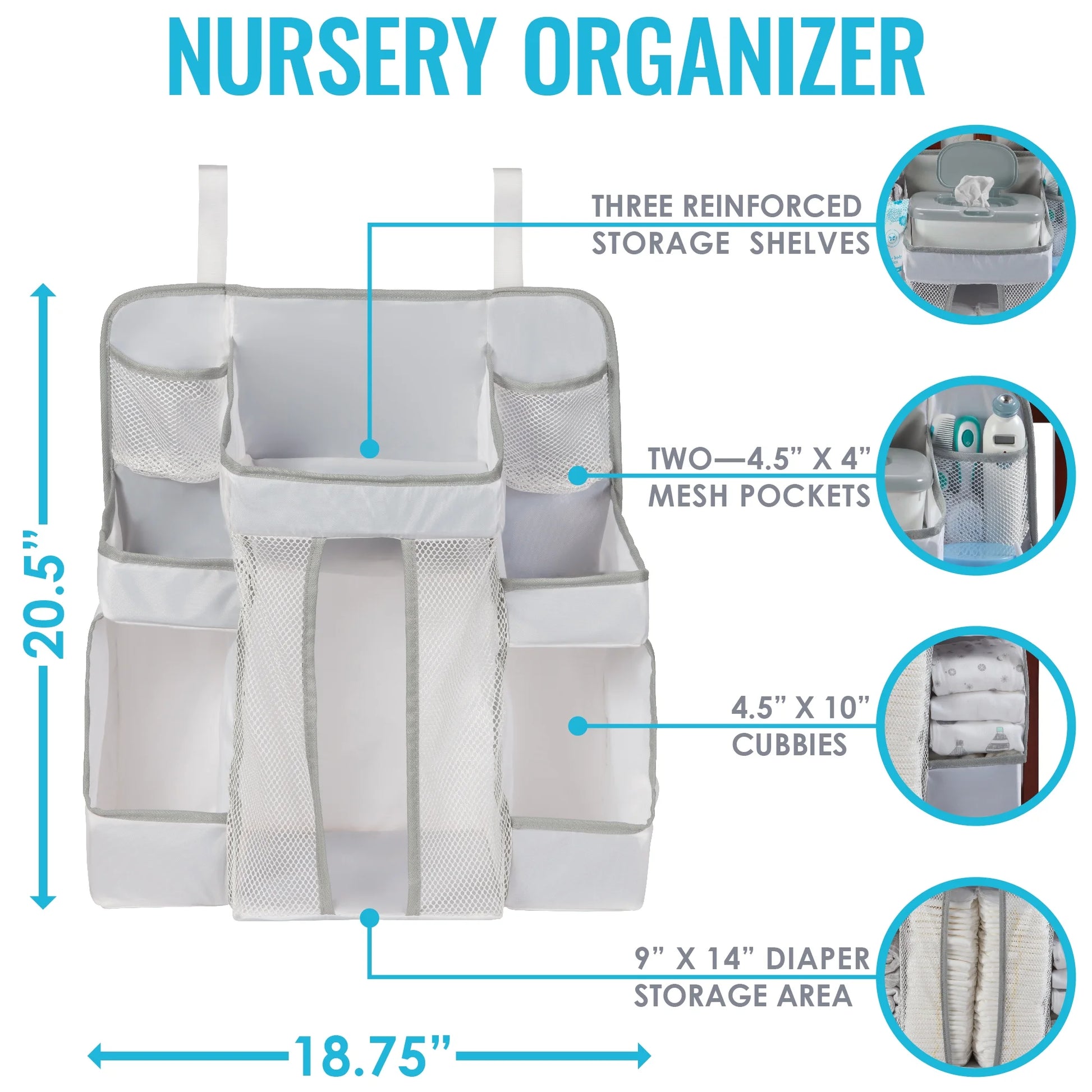 LA Baby Diaper Caddy and Nursery Organizer for Infant Essentials - White