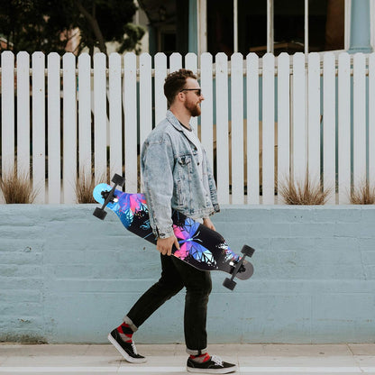 41-Inch Complete Longboard Skateboard - 8-Ply Natural Maple Cruiser for Cruising, Carving, Freestyle, and Downhill Riding with T-Tool