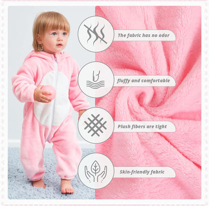 Unisex Baby Animal-Themed Flannel Hooded Romper for Winter and Autumn Cosplay